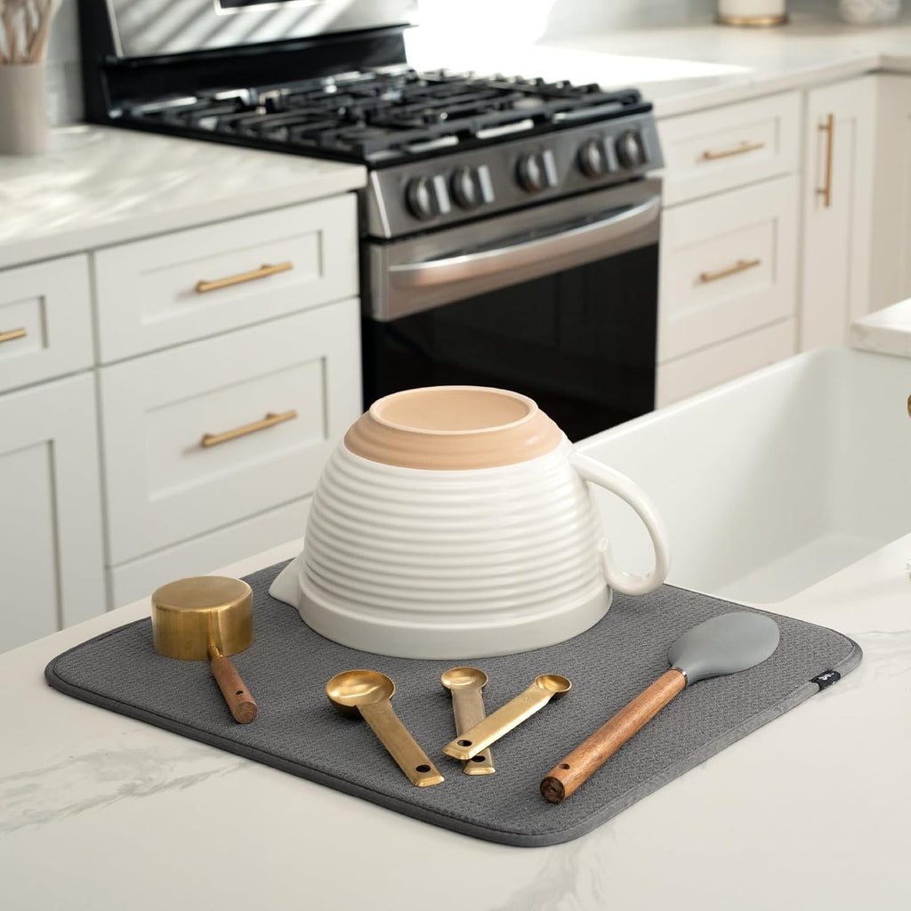 Dual Sided Microfiber Absorbent Kitchen Dish Drying Mat (Grey) 18" x 16"