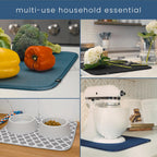 Dual Sided Microfiber Absorbent Kitchen Dish Drying Mat (Grey) 18" x 16"