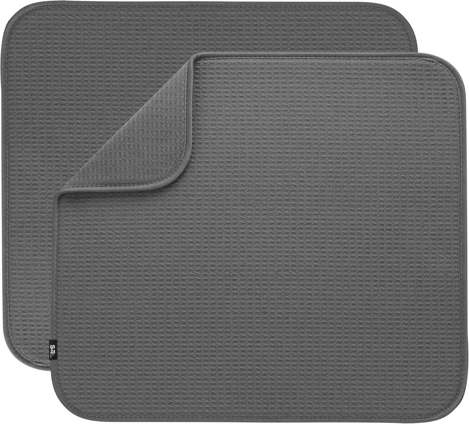Dual Sided Microfiber Absorbent Kitchen Dish Drying Mat (Grey) 18" x 16"