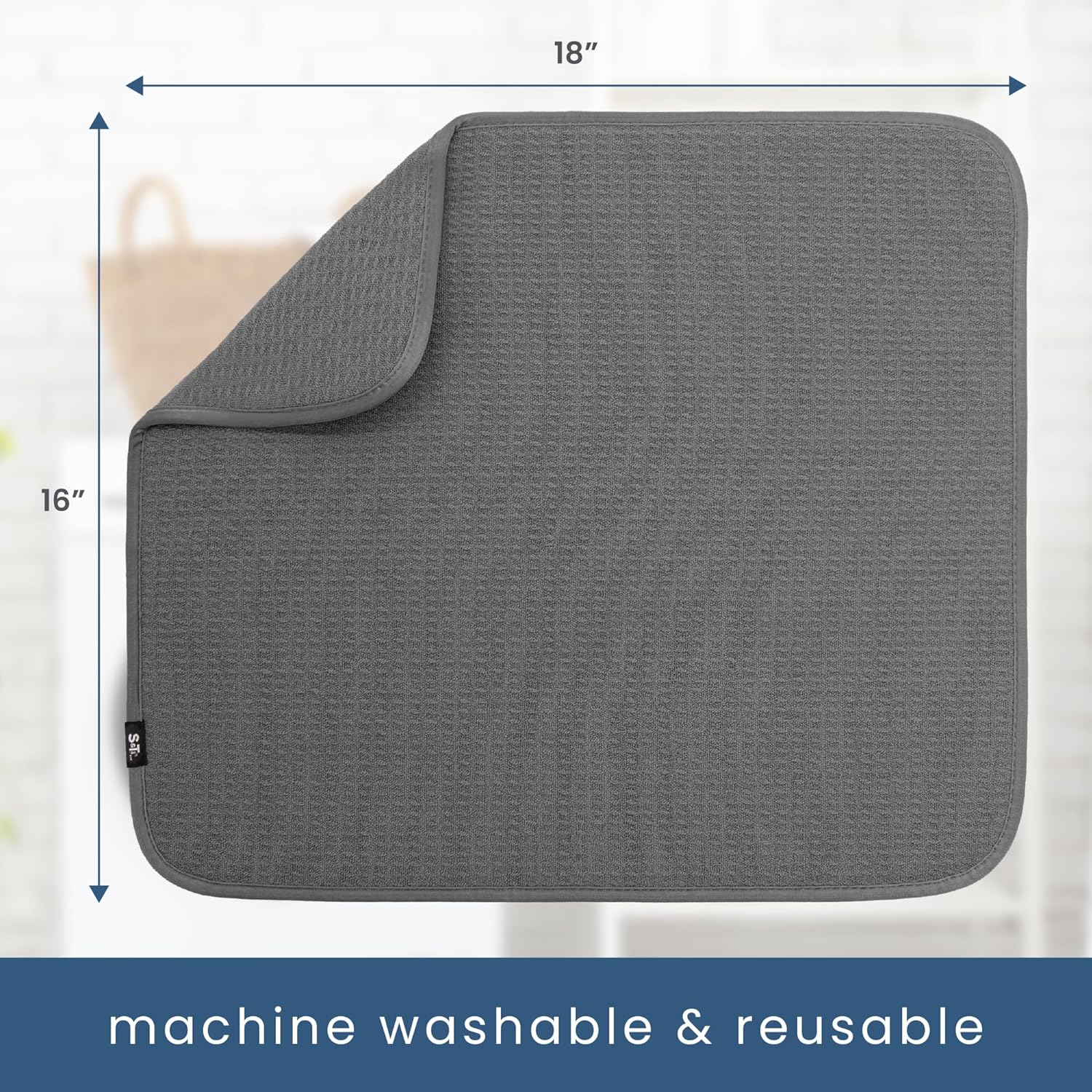 Dual Sided Microfiber Absorbent Kitchen Dish Drying Mat (Grey) 18" x 16"