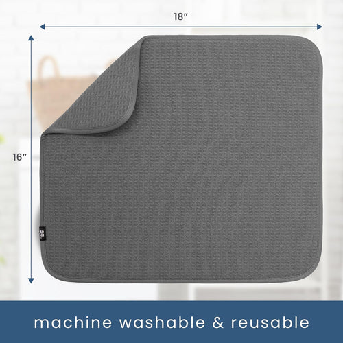 Dual Sided Microfiber Absorbent Kitchen Dish Drying Mat (Grey) 18" x 16"