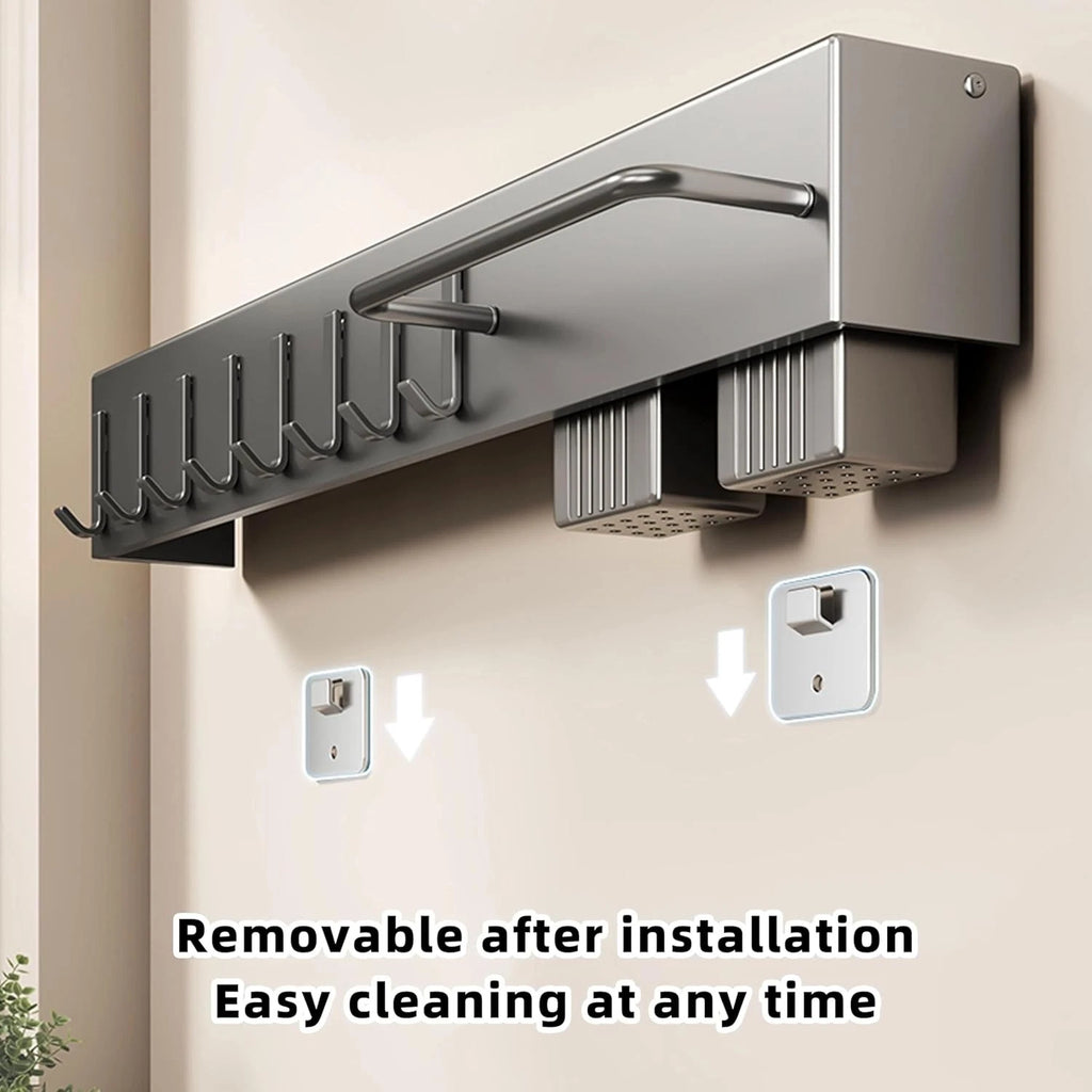 Wall Mounted Kitchen Utensil Holder - Multifunctional Storage Rack for Knives, Spoons & Cookware