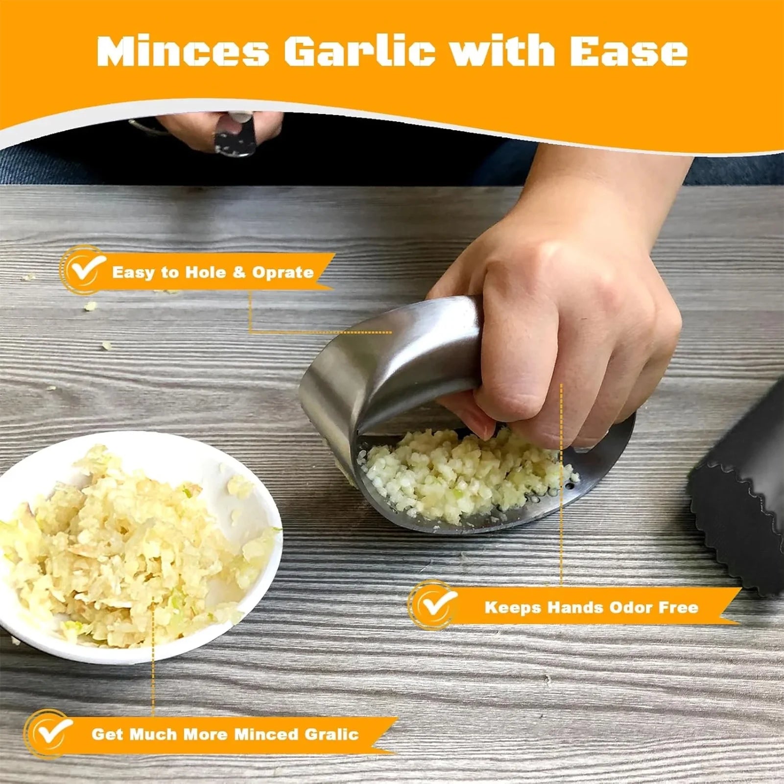 Stainless Steel Heavy Duty Garlic Press Garlic Mincer ,Garlic Crusher Garlic Chopper with Peeler, And Scraper for Smashing Garlic W Built-in Bottle Opener