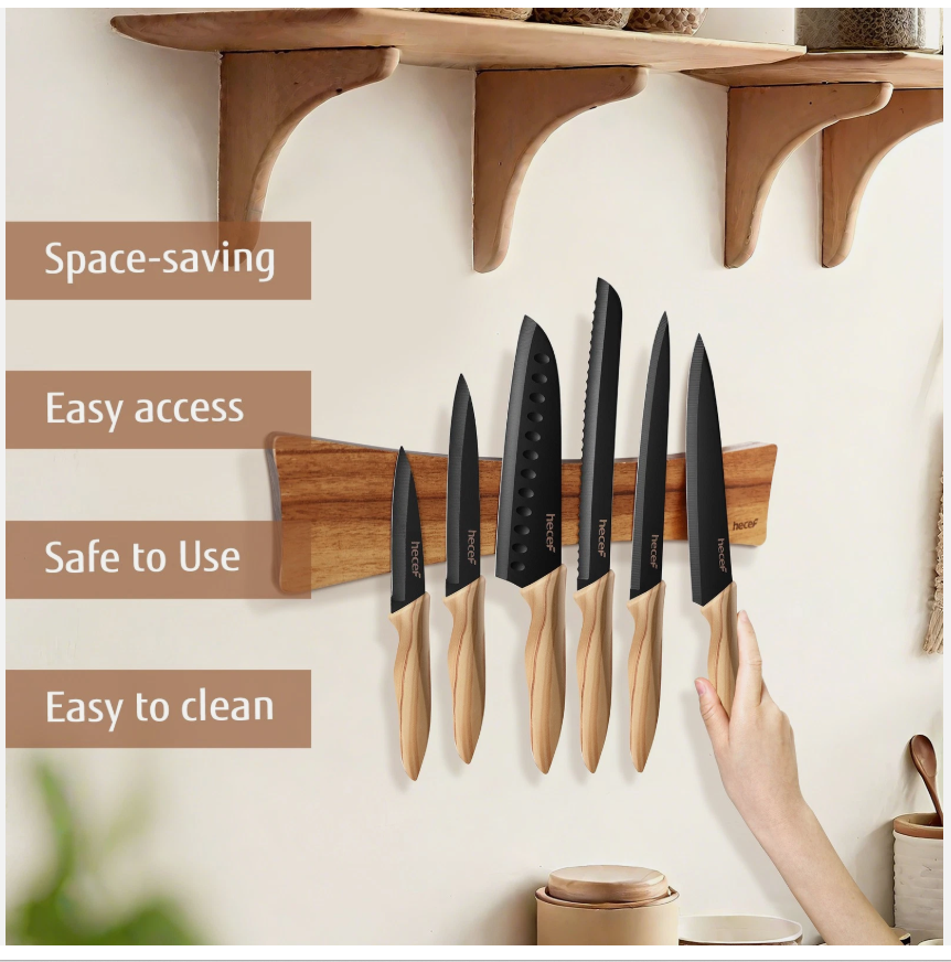 Magnetic Solid Wood Knife Wall Organizer 16Inches