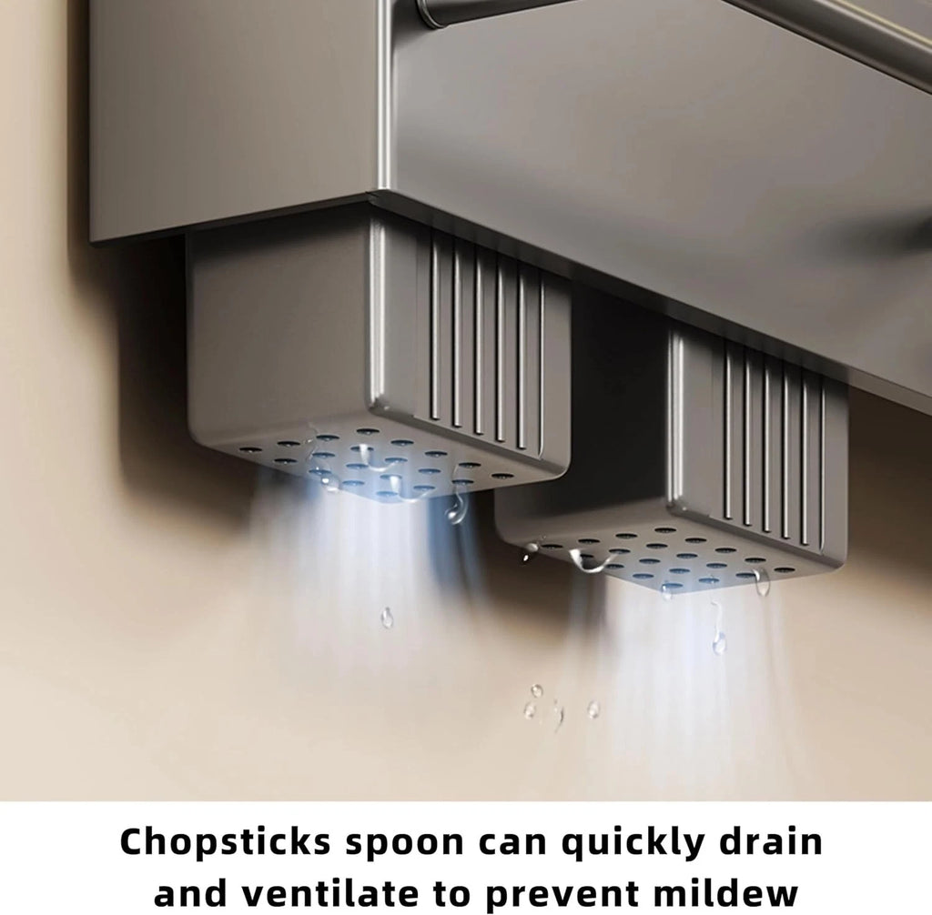 Wall Mounted Kitchen Utensil Holder - Multifunctional Storage Rack for Knives, Spoons & Cookware