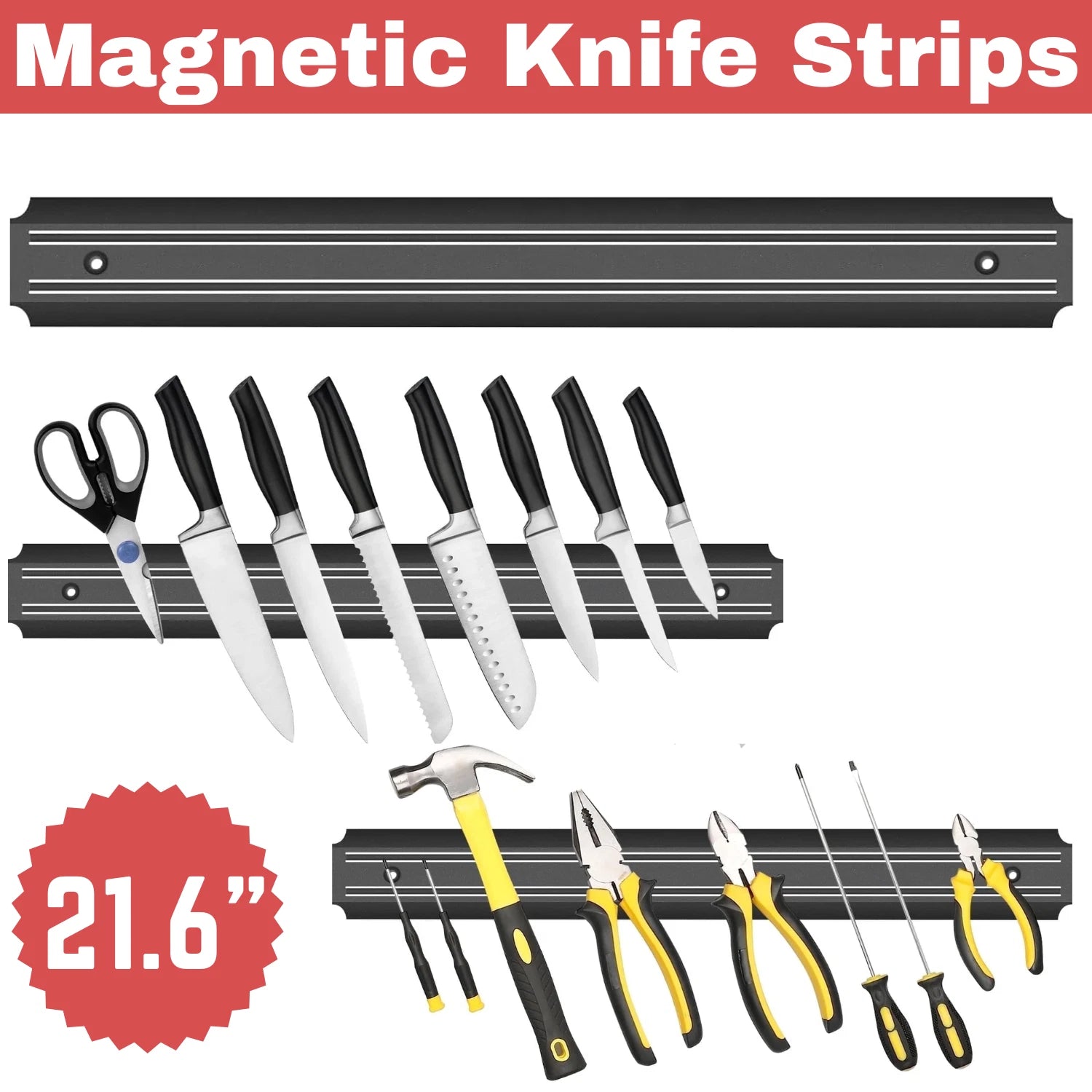 Kitchen Magnetic Knife Strip, Scissor Tool Holder 21.6 Inch