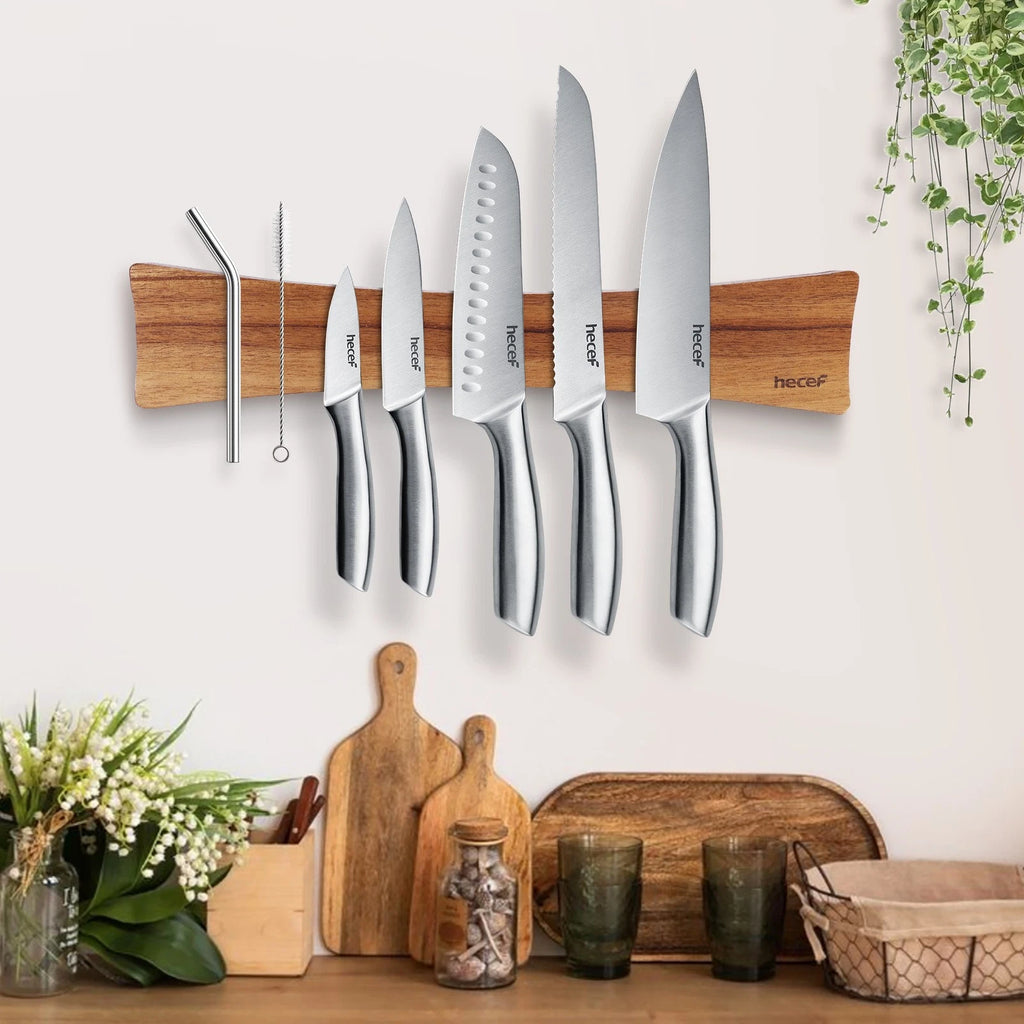 Magnetic Solid Wood Knife Wall Organizer 16Inches