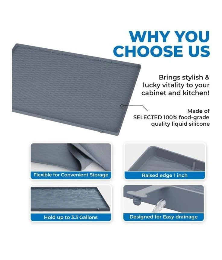 New Under Kitchen Sink Waterproof Silicone Mat Grey ( 34”x22”x1” )