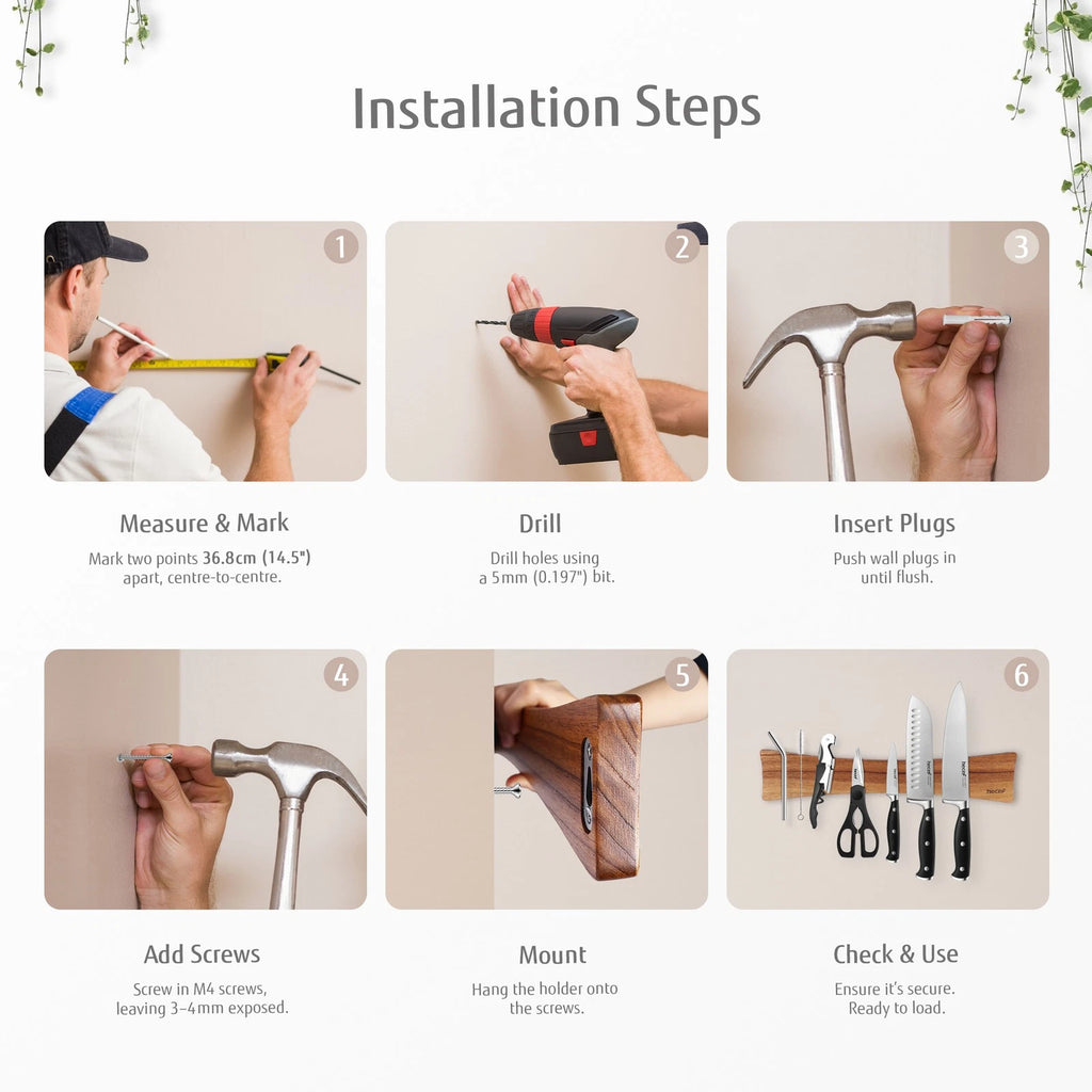 Magnetic Solid Wood Knife Wall Organizer 16Inches