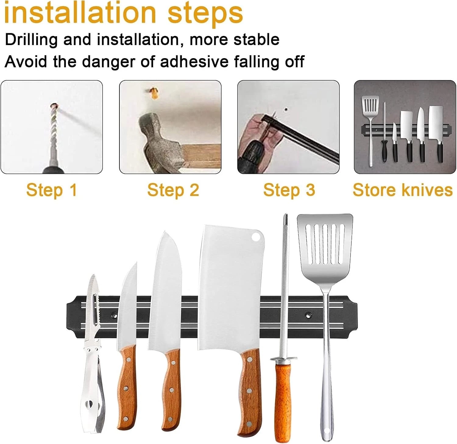 Kitchen Magnetic Knife Strip, Scissor Tool Holder 21.6 Inch