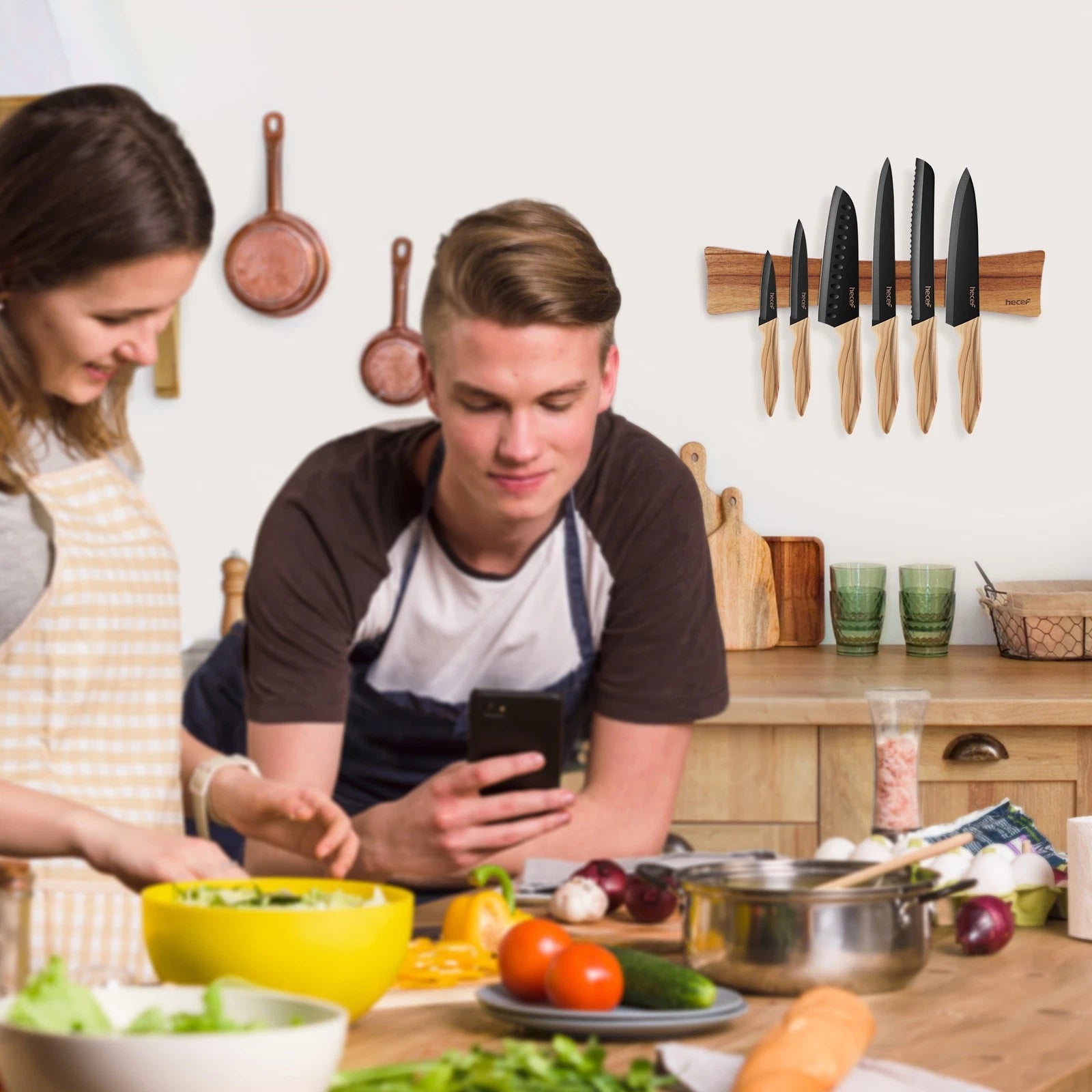 Magnetic Solid Wood Knife Wall Organizer 16Inches