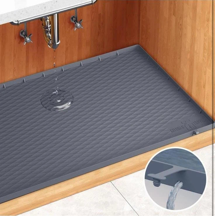 New Under Kitchen Sink Waterproof Silicone Mat Grey ( 34”x22”x1” )